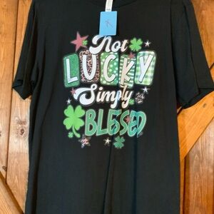 Black Graphic Tee with Green and White Print